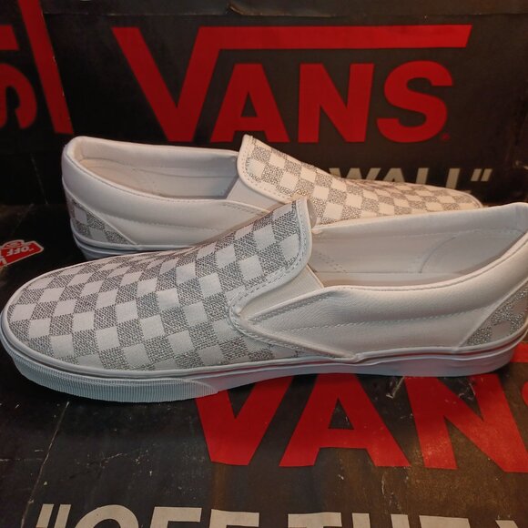 Vans Men's 11.5 Checkered Slip-On Metallic True White VN000CT5W00 Checkerboard - Picture 10 of 13